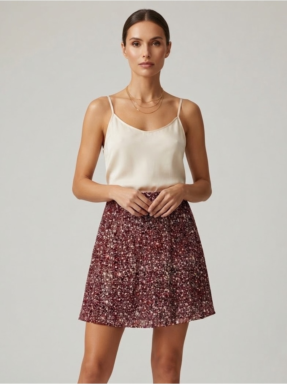 Lucky Brand Burgundy White Speckled Print Mini Skirt